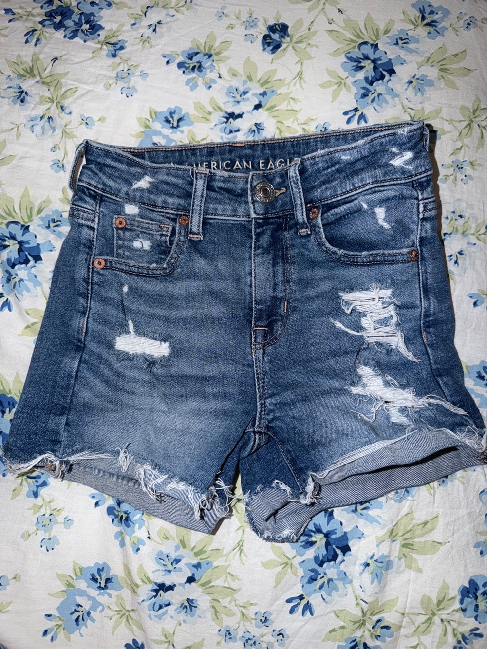 American Eagle Outfitters Ripped Blue Denim Shorts Size 00